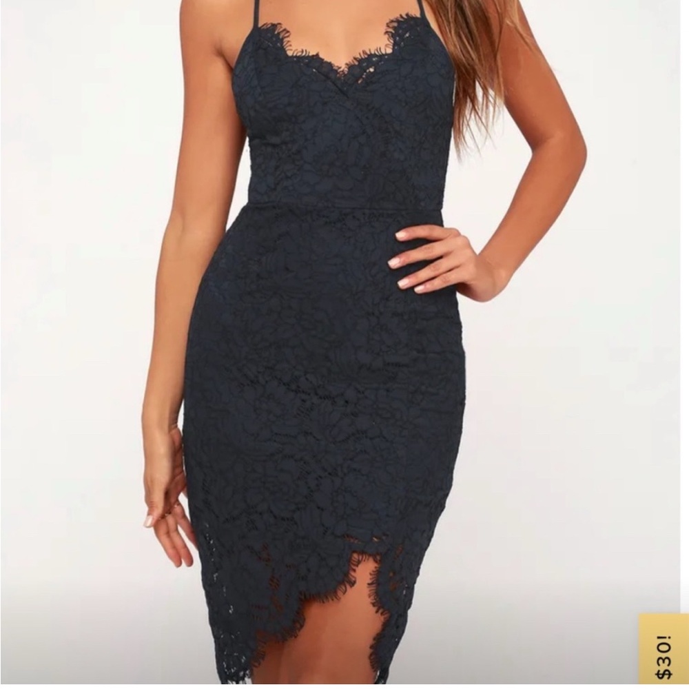 Lulu's Midnight Blue Lace Midi Dress